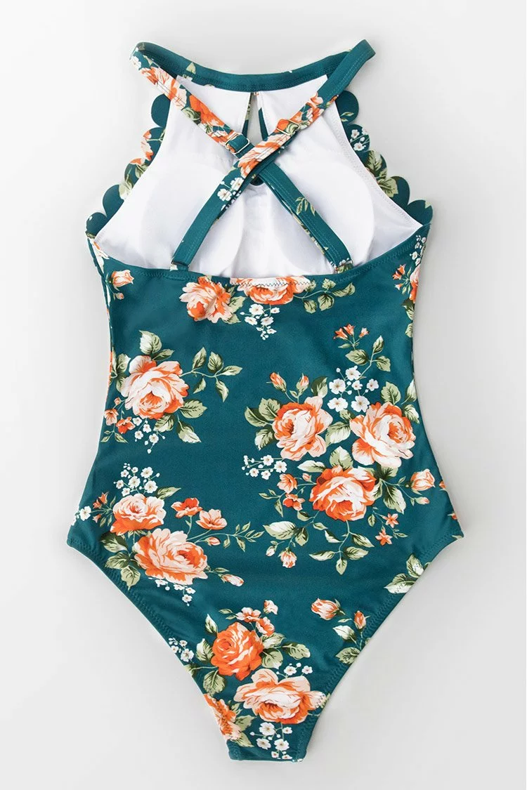 Cupshe Teal Floral Scalloped One Piece Swimsuit 5 Cupshe Teal Floral Scalloped One Piece Swimsuit - Image 5
