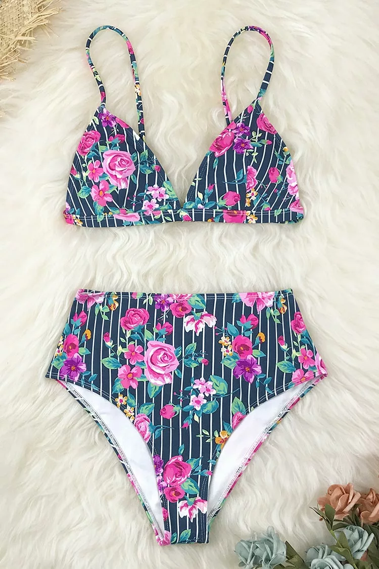 Cupshe Floral and Striped High Waisted Bikini 6 Cupshe Floral and Striped High Waisted Bikini - Image 6