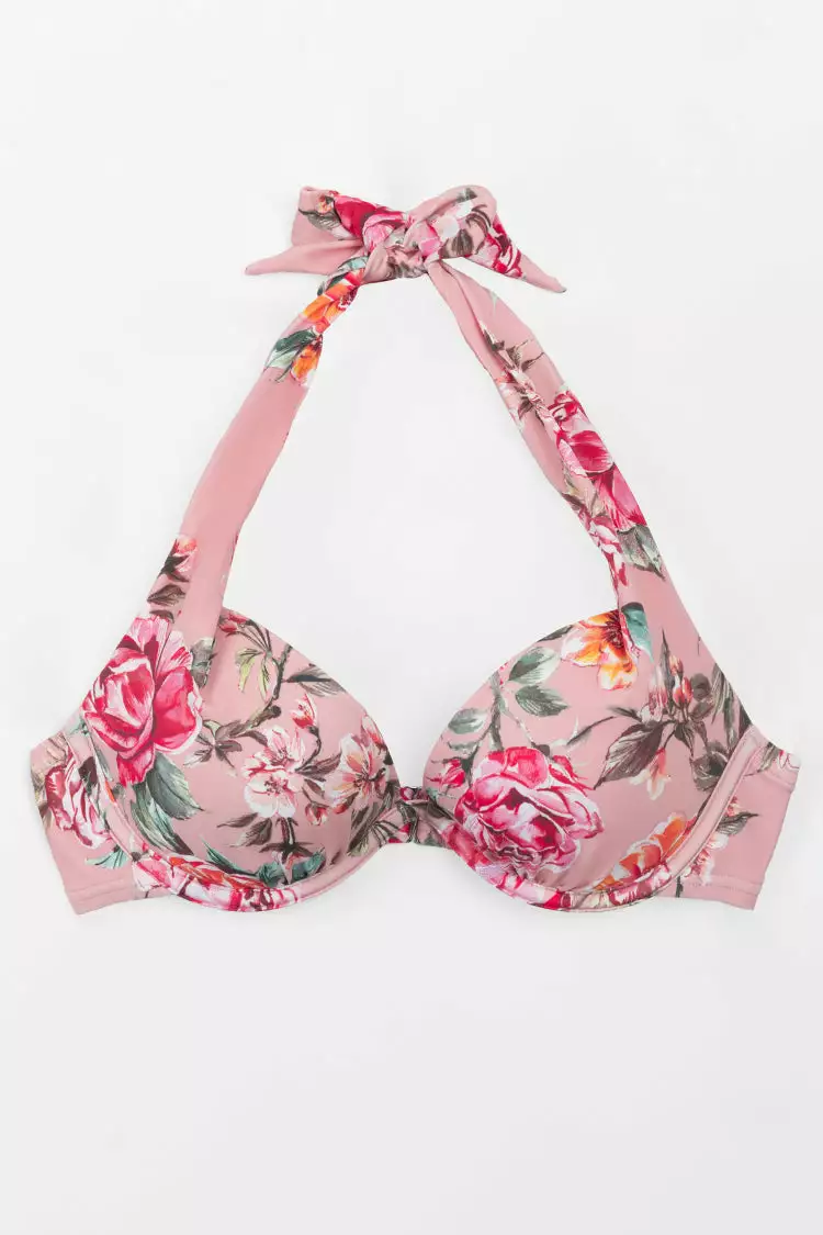 Cupshe Rosy Outlook Molded Push Up Halter Bikini Top 3 Cupshe Rosy Outlook Molded Push Up Halter Bikini Top - Image 3