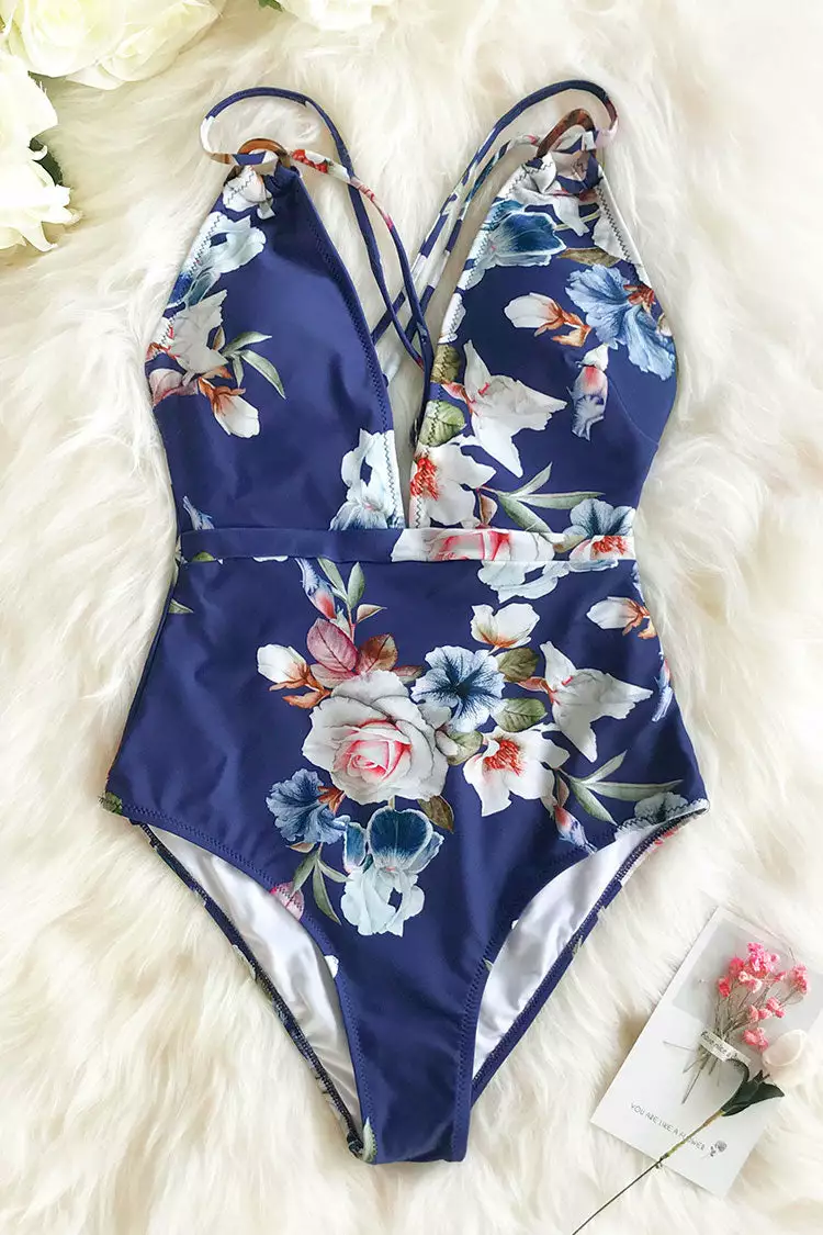 Cupshe Blue Floral Strappy One Piece Swimsuit 3 Cupshe Blue Floral Strappy One Piece Swimsuit - Image 3