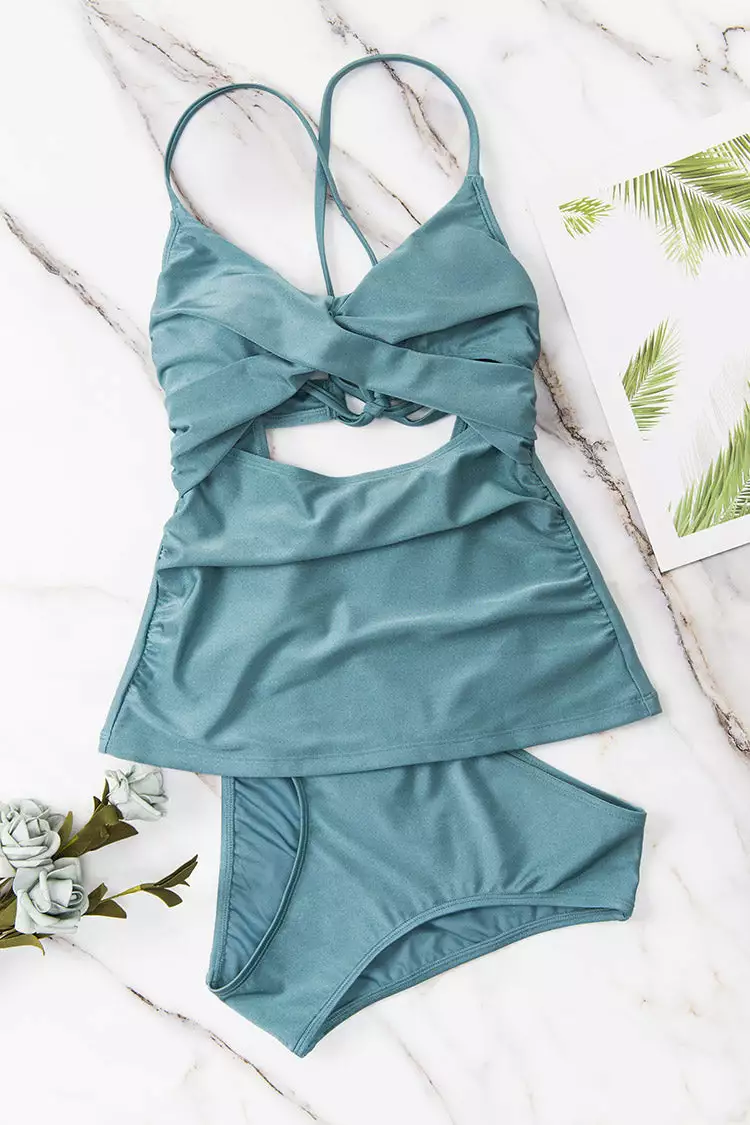 Cupshe Shangrila Solids Wrap Front Tankini & Midrise Hipster Bottom Set 3 Cupshe Shangrila Solids Wrap Front Tankini & Midrise Hipster Bottom Set - Image 3