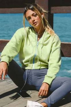 Cupshe Coffee Run Green Zipper Front Drawstring Hoodie
