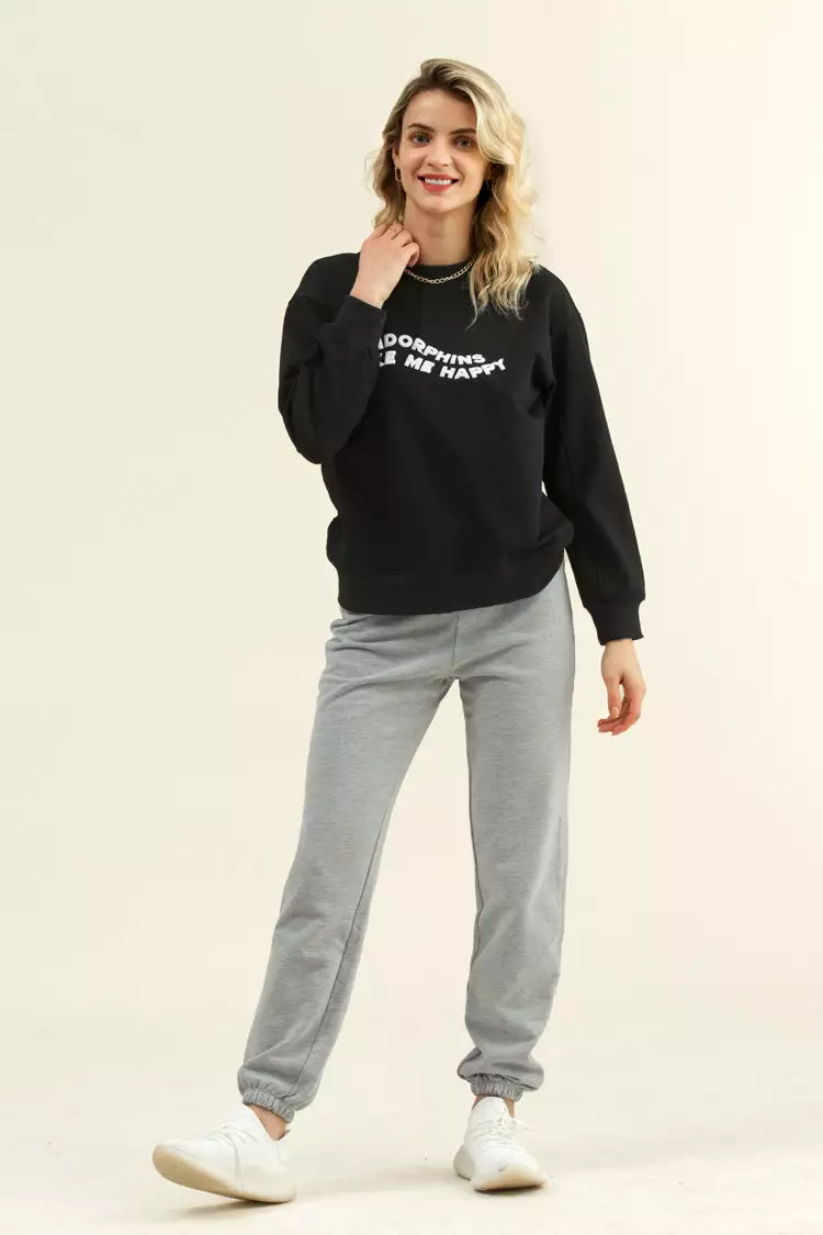 Cupshe Hibernate Black Crewneck Sweatshirt 3 Cupshe Hibernate Black Crewneck Sweatshirt - Image 3