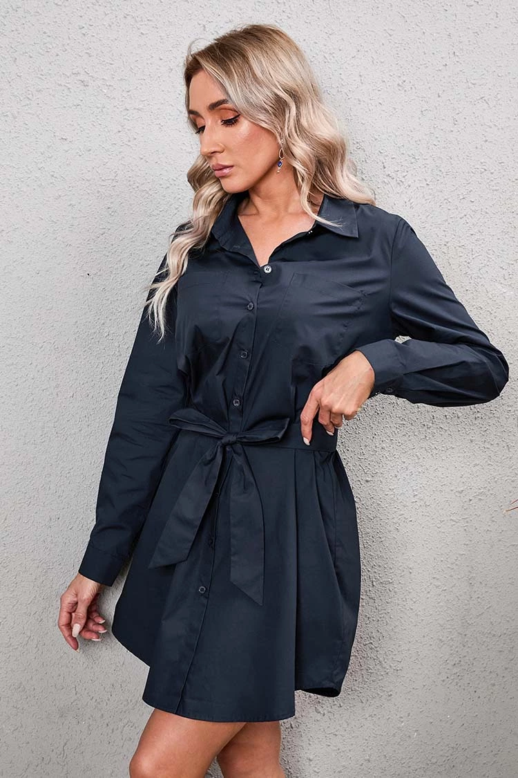 Cupshe Nya Shirt-collar Belted Dress 3 Cupshe Nya Shirt-collar Belted Dress - Image 3