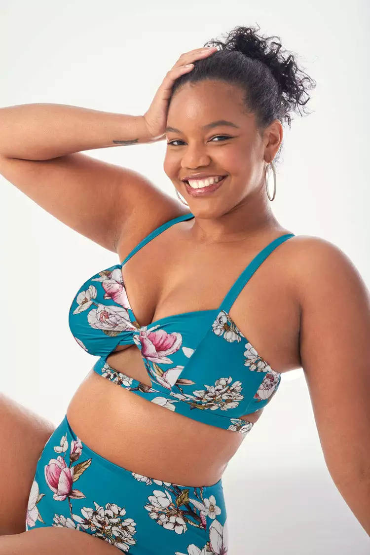 Cupshe Blue Floral Cutout High Waisted Plus Size Bikini 5 Cupshe Blue Floral Cutout High Waisted Plus Size Bikini - Image 5