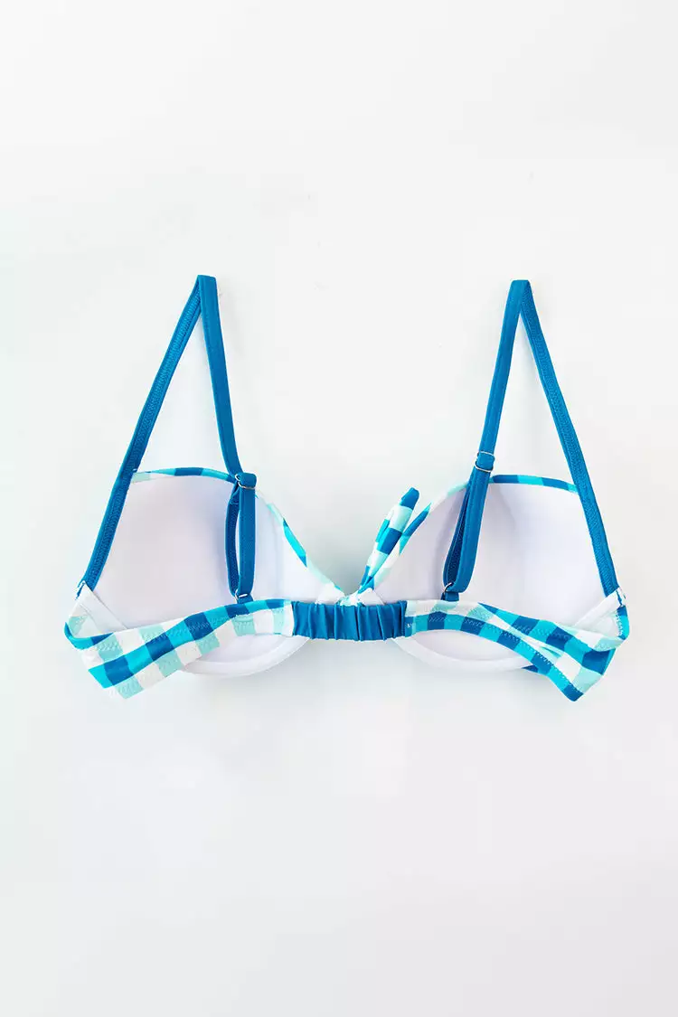 Cupshe Blue And White Plaid Knotted Bikini Top 4 Cupshe Blue And White Plaid Knotted Bikini Top - Image 4