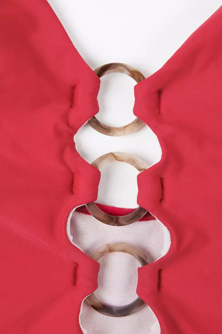 Cupshe Joyful Retro Solid Ring Front One Piece Swimsuit 5 Cupshe Joyful Retro Solid Ring Front One Piece Swimsuit - Image 5