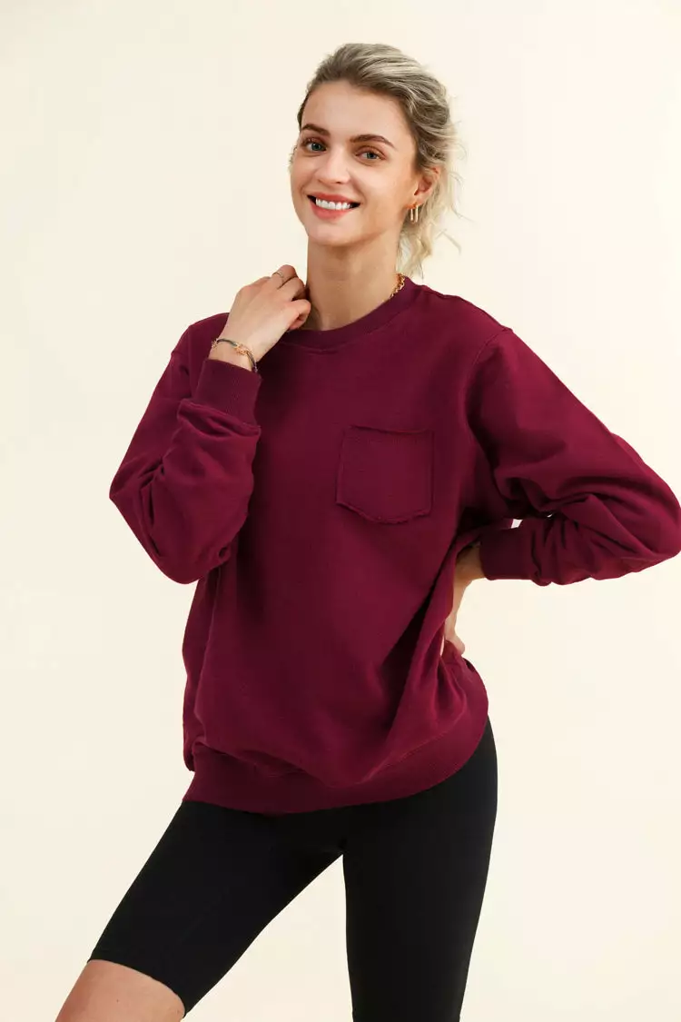 Cupshe Havana Burgundy Oversized Pullover Sweatshirt 3 Cupshe Havana Burgundy Oversized Pullover Sweatshirt - Image 3