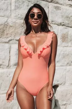 Cupshe Bermuda Bliss Ruffle Plunge Neck One Piece Swimsuit