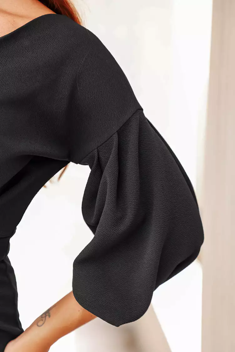 Cupshe Chyna V-neck 3/4 Sleeve Tie Waist Tea Length Dress 3 Cupshe Chyna V-neck 3/4 Sleeve Tie Waist Tea Length Dress - Image 3