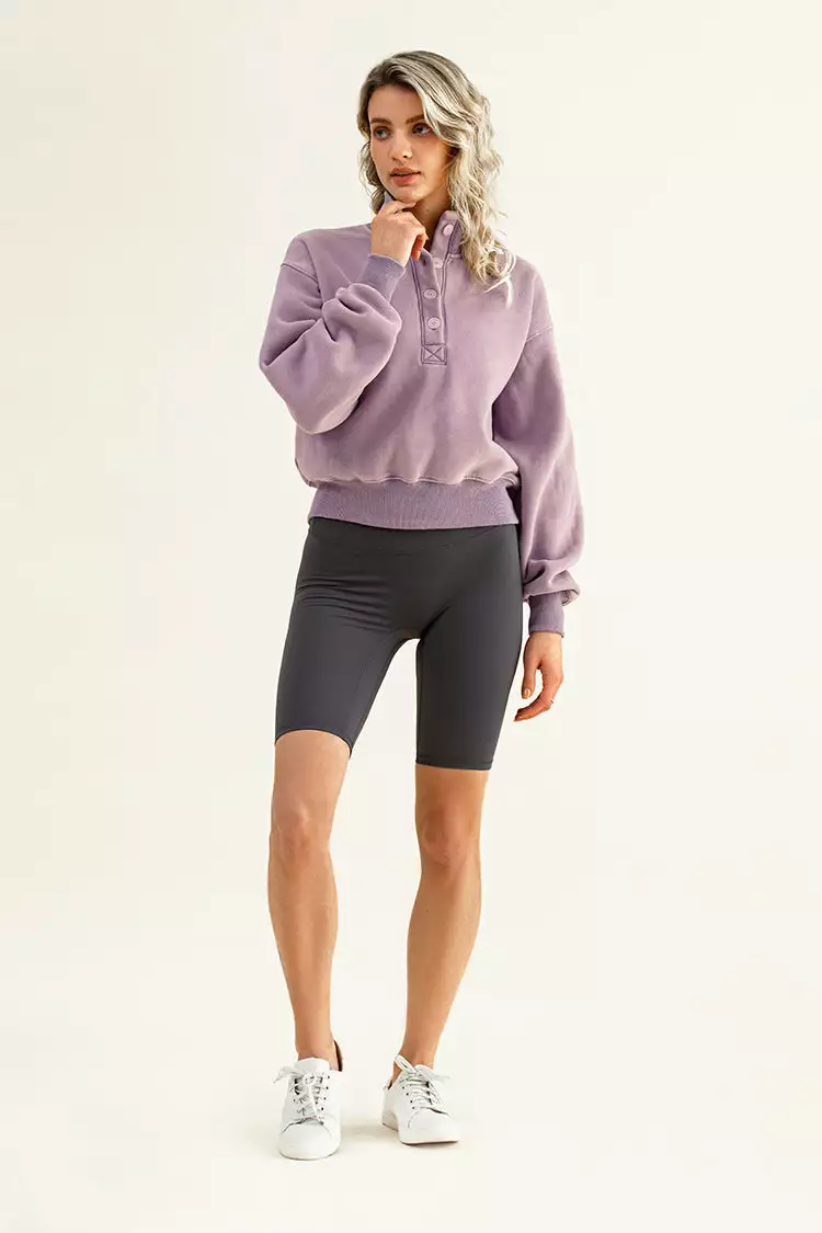 Cupshe Martina Purple Button-Collar Cropped Purple Sweatshirt 3 Cupshe Martina Purple Button-Collar Cropped Purple Sweatshirt - Image 3