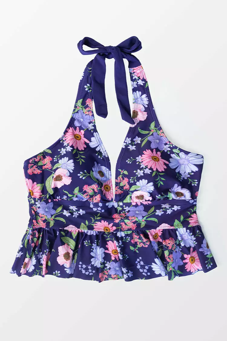 Cupshe Lainey Floral Halter Plus Size Tankini Top 3 Cupshe Lainey Floral Halter Plus Size Tankini Top - Image 3