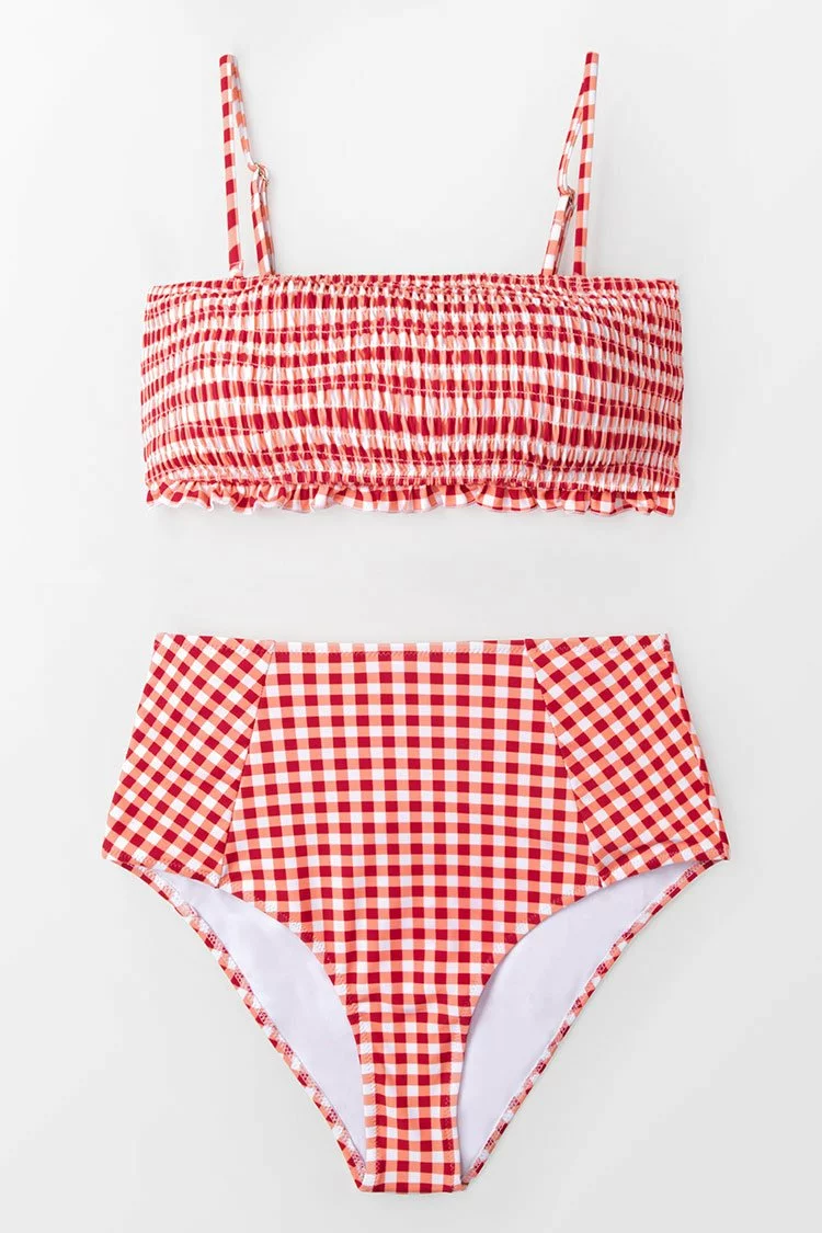 Cupshe Red Gingham Smocked Bikini 6 Cupshe Red Gingham Smocked Bikini - Image 6