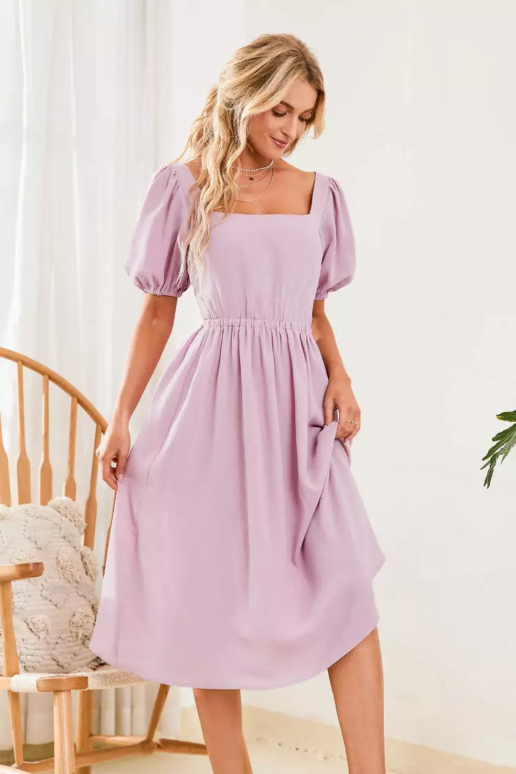 Cupshe Rachelle Square Neck Fitted Waisted Bubble Sleeve A-Shape Dress 3 Cupshe Rachelle Square Neck Fitted Waisted Bubble Sleeve A-Shape Dress - Image 3