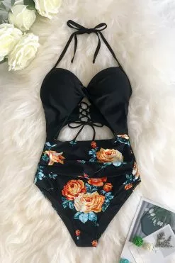 Cupshe Black Floral Print Halter One Piece Swimsuit -Deals Cupshe Store 3 ab35c6c2 b680 4f28 96f4 52da46c5292c