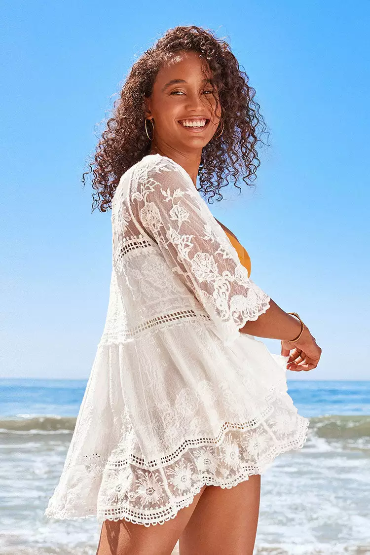 Cupshe Destiny White Embroidery Kimono Cover Up 3 Cupshe Destiny White Embroidery Kimono Cover Up - Image 3