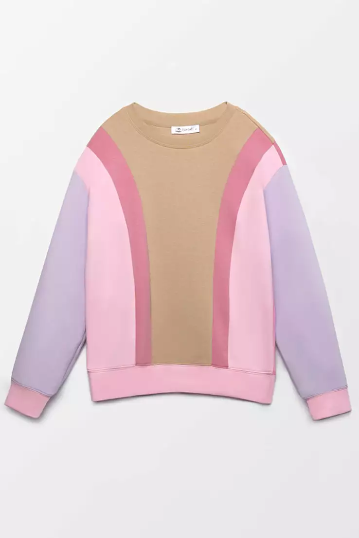 Cupshe Lilac Sunset Color Block Long Sleeve Sweatshirt 3 Cupshe Lilac Sunset Color Block Long Sleeve Sweatshirt - Image 3