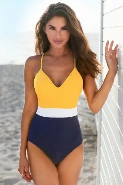 Cupshe Colorblock V-Neck One Piece Swimsuit