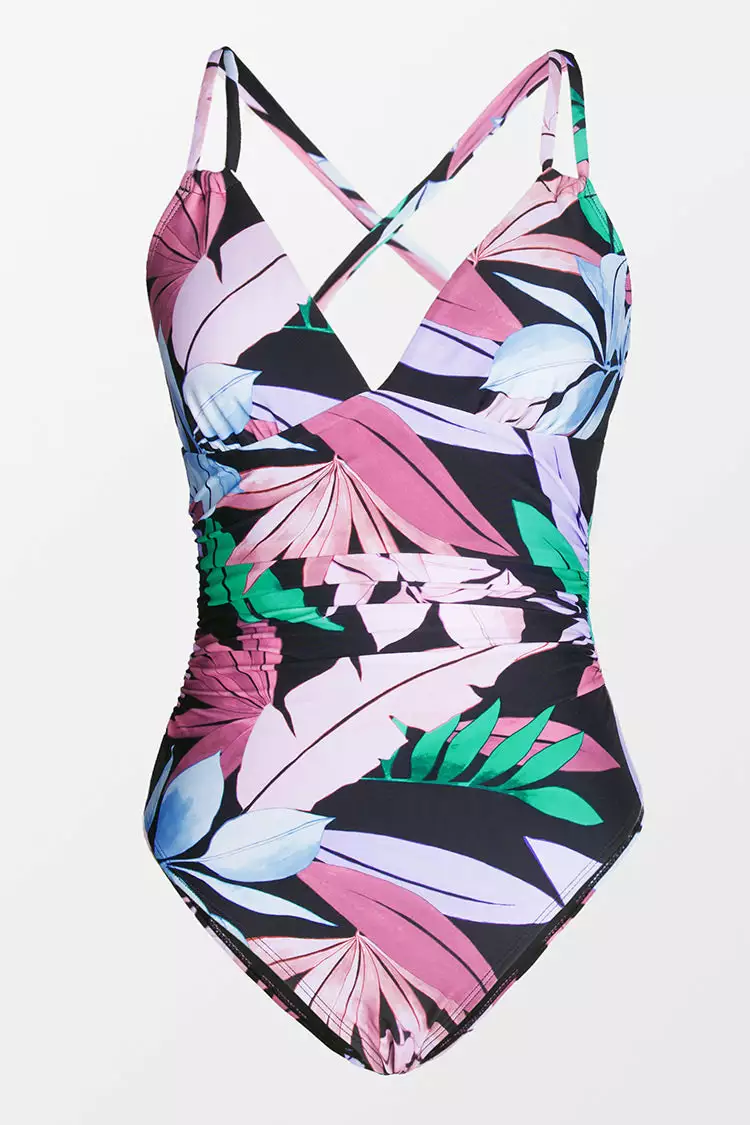 Cupshe Tropicool Leaf Double Strap Side Shirred One Piece Swimsuit 3 Cupshe Tropicool Leaf Double Strap Side Shirred One Piece Swimsuit - Image 3