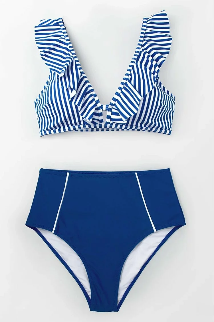 Cupshe Blue Striped And High Waisted Bikini 3 Cupshe Blue Striped And High Waisted Bikini - Image 3