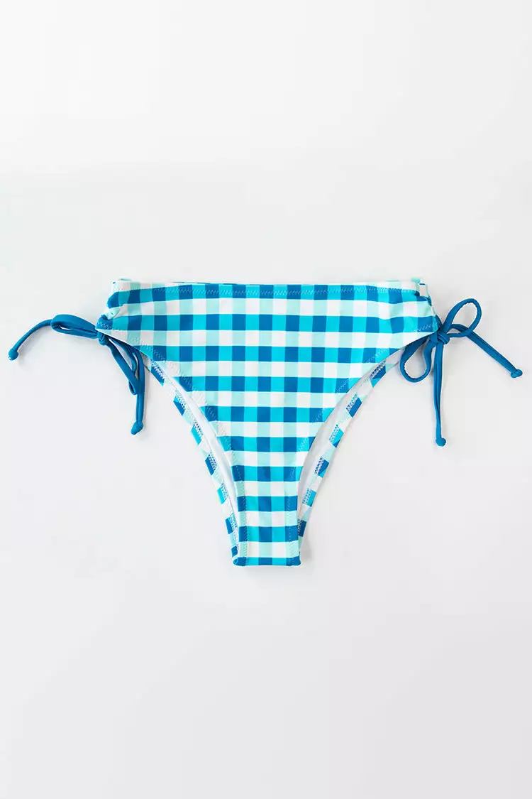 Cupshe Blue And White Plaid Side Drawstring Bikini Bottom 3 Cupshe Blue And White Plaid Side Drawstring Bikini Bottom - Image 3