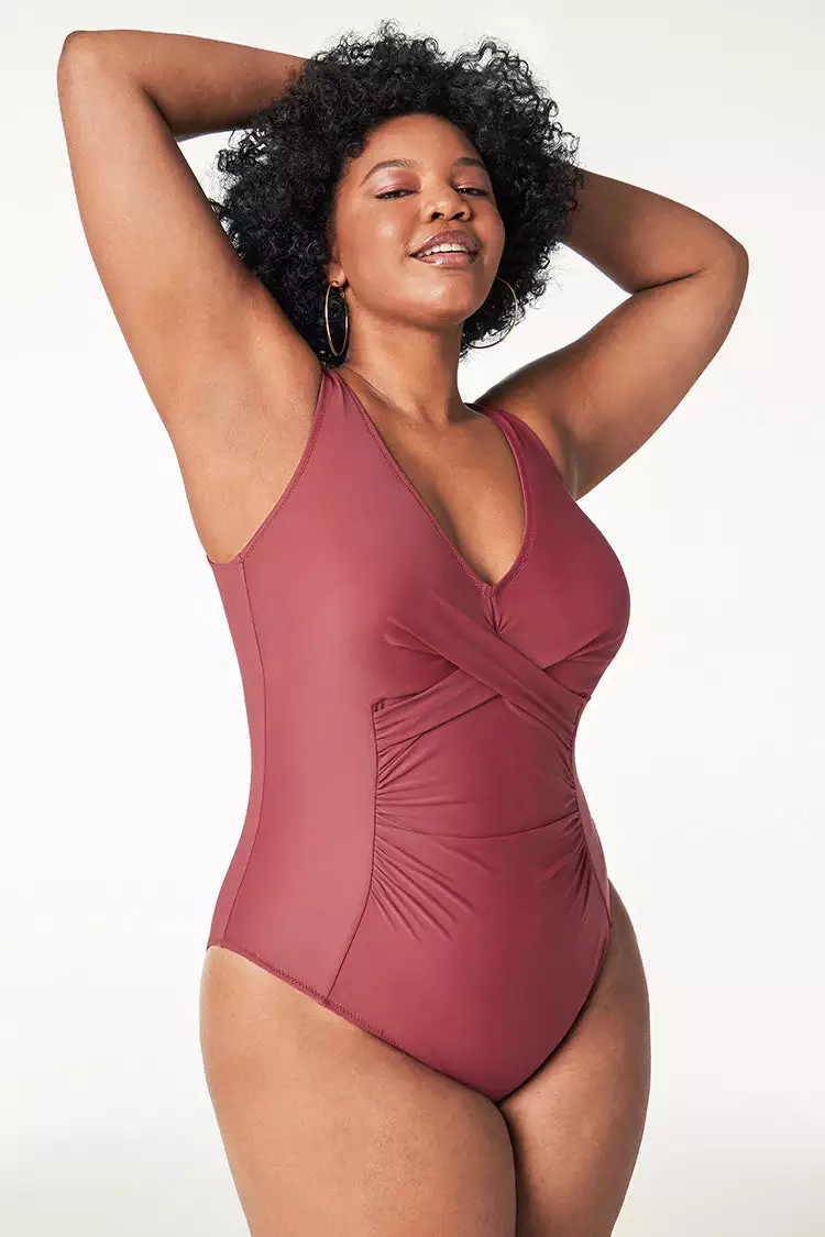 Cupshe Marsala V-Neckline Plus Size One Piece Swimsuit 5 Cupshe Marsala V-Neckline Plus Size One Piece Swimsuit - Image 5