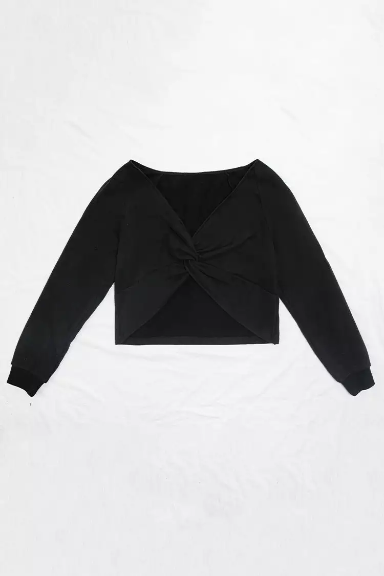 Cupshe Private Island Black V-neck Twist Long Sleeve Sweatshirt 5 Cupshe Private Island Black V-neck Twist Long Sleeve Sweatshirt - Image 5