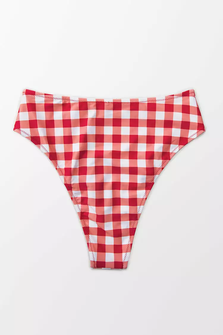 Cupshe Catalina Red Gingham High Waisted Bikini Bottom 4 Cupshe Catalina Red Gingham High Waisted Bikini Bottom - Image 4