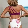Cupshe Purple And Floral One Shoulder Scalloped Bikini