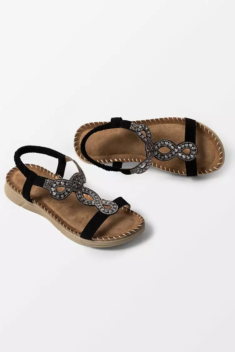 Cupshe Baja Black Open Toe Rhinestone Flat Sandals 3 Cupshe Baja Black Open Toe Rhinestone Flat Sandals - Image 3