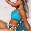 Cupshe Blue And Leopard Lace Up Crisscross Bikini