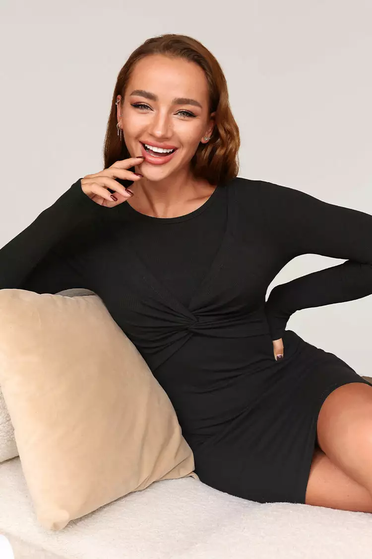 Cupshe Devyn Black Twist Long Sleeve Short Dress 3 Cupshe Devyn Black Twist Long Sleeve Short Dress - Image 3