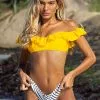 Cupshe Yellow And Striped Ruffle Cold Shoulder Bikini