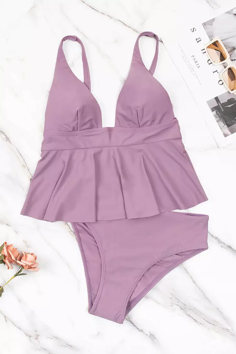 Cupshe Shangrila Solids Peplum Tankini & Midrise Shirred Hipster Set 4 Cupshe Shangrila Solids Peplum Tankini & Midrise Shirred Hipster Set - Image 4