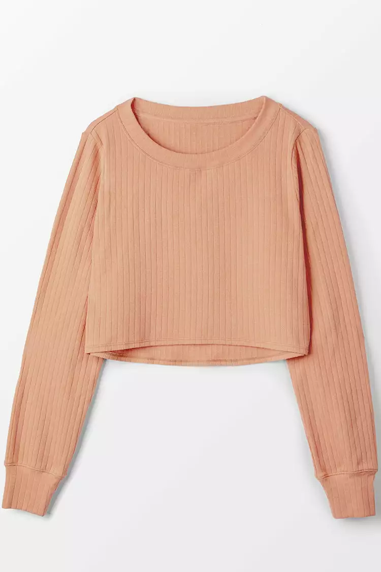 Cupshe Creamsicle Rib Round Neck Crop Sweatshirt 2 Cupshe Creamsicle Rib Round Neck Crop Sweatshirt - Image 2