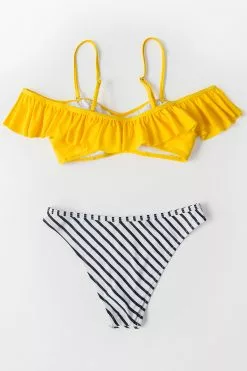Cupshe Yellow And Striped Ruffle Cold Shoulder Bikini 9 Cupshe Yellow And Striped Ruffle Cold Shoulder Bikini -Deals Cupshe Store 4 1ecda46c 66a5 405b 83d9 a820a18186ac