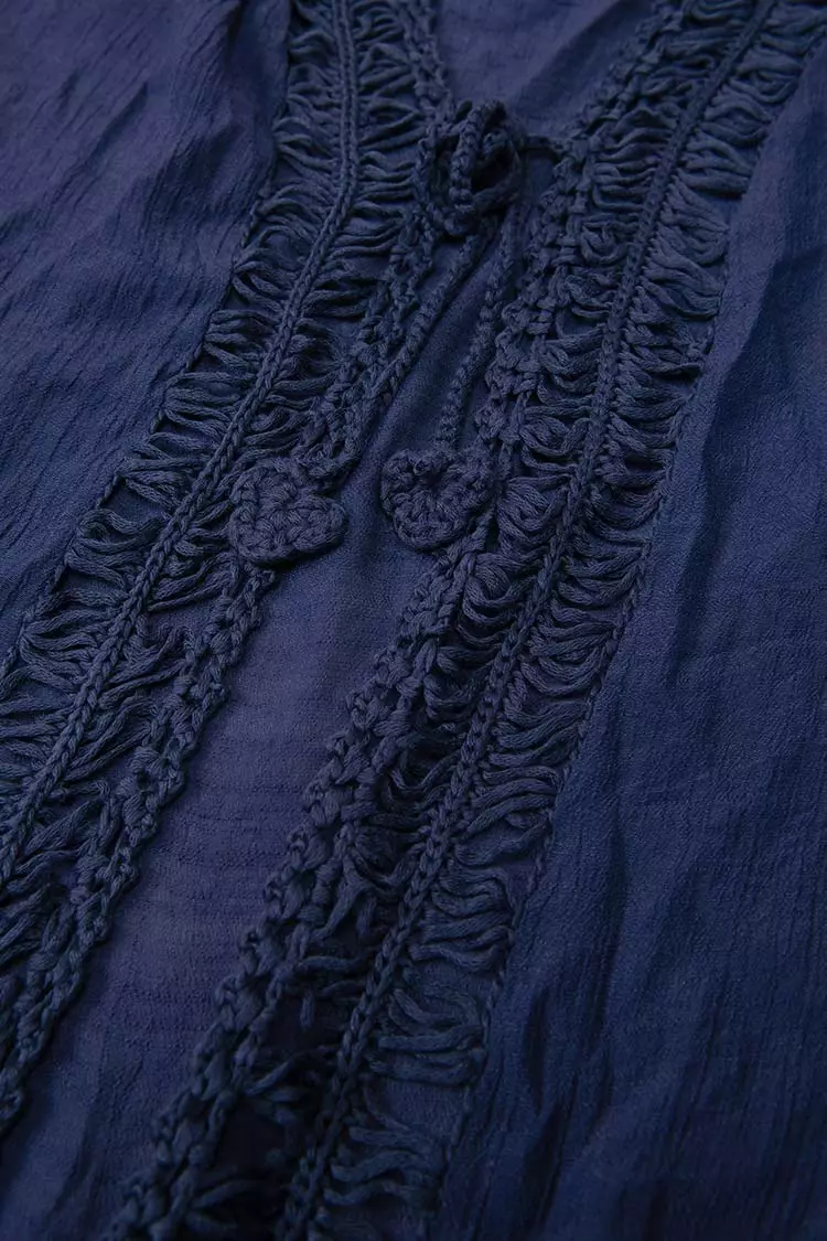 Cupshe Flamenco Navy Front Open Tassel Crochet Kimono 6 Cupshe Flamenco Navy Front Open Tassel Crochet Kimono - Image 6