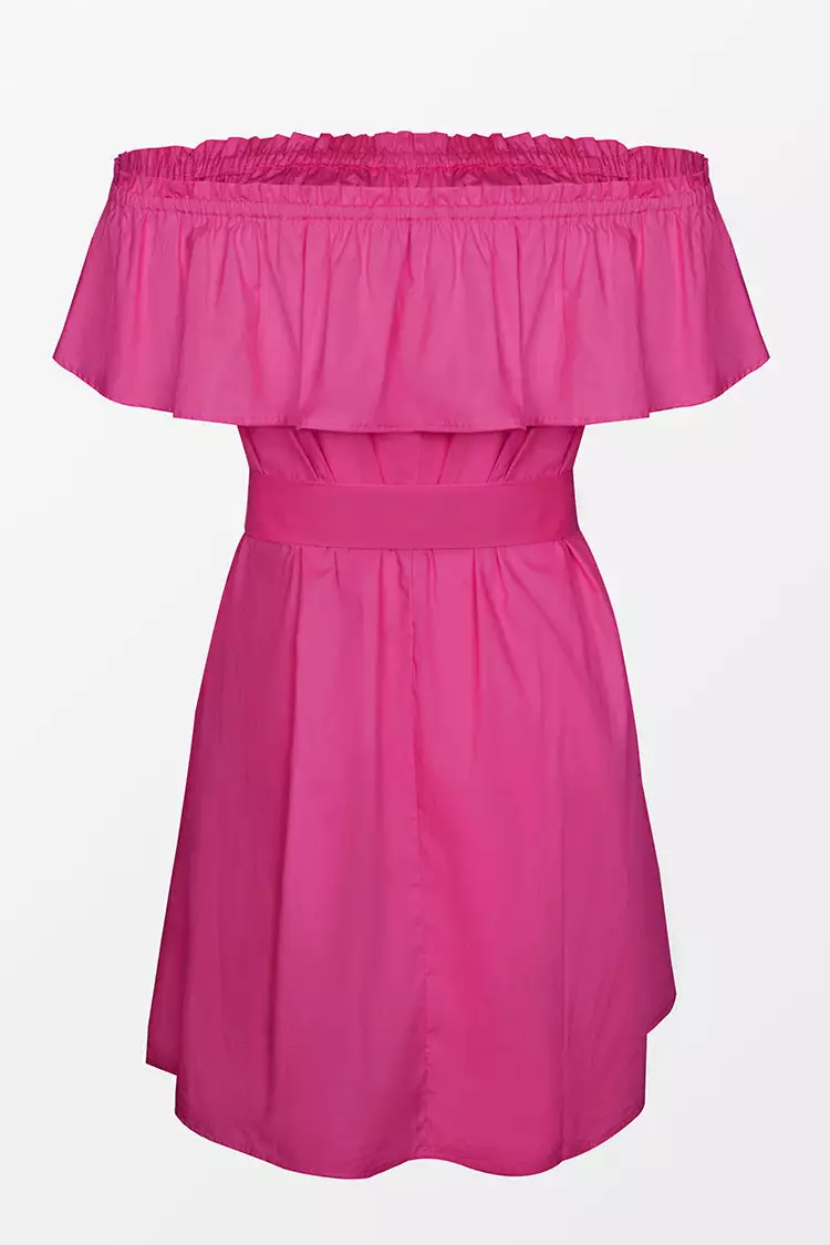 Cupshe Marlene Pink Ruffle Off Shoulder Tie Waist Dress 4 Cupshe Marlene Pink Ruffle Off Shoulder Tie Waist Dress - Image 4