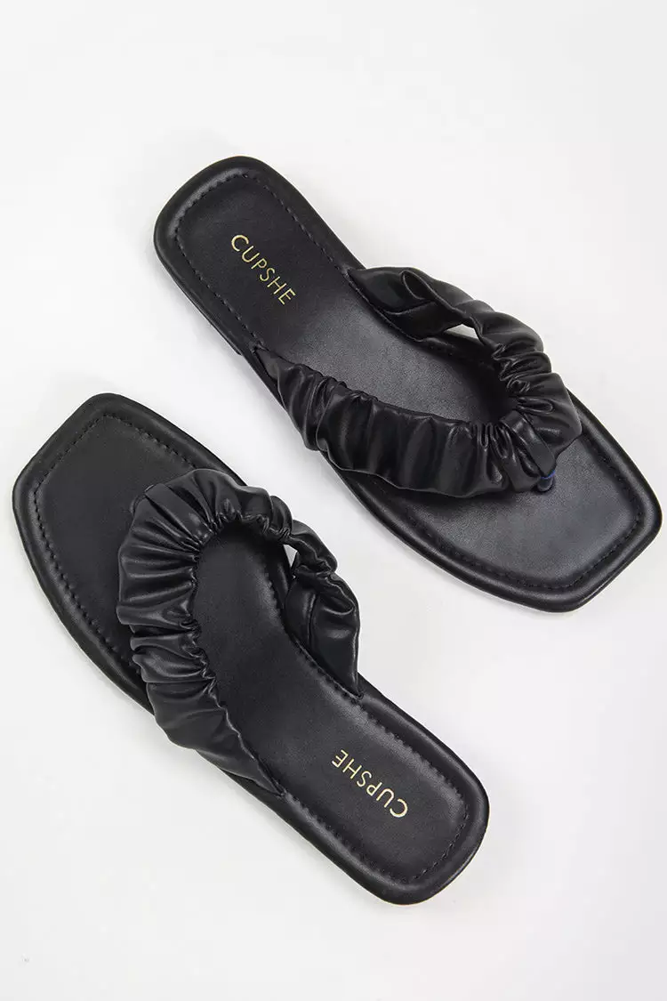 Cupshe Black Orchid Ruched Thong Sandals 4 Cupshe Black Orchid Ruched Thong Sandals - Image 4