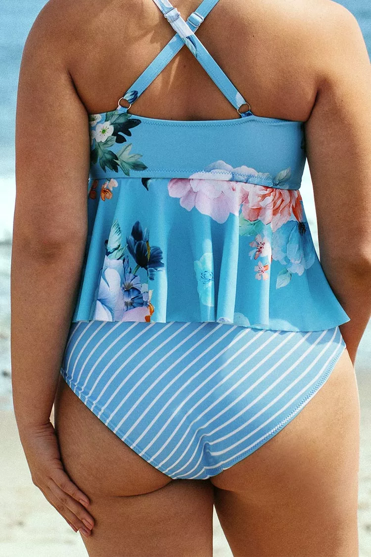 Cupshe Julie Blue Striped Plus Size Bikini Bottom 2 Cupshe Julie Blue Striped Plus Size Bikini Bottom - Image 2