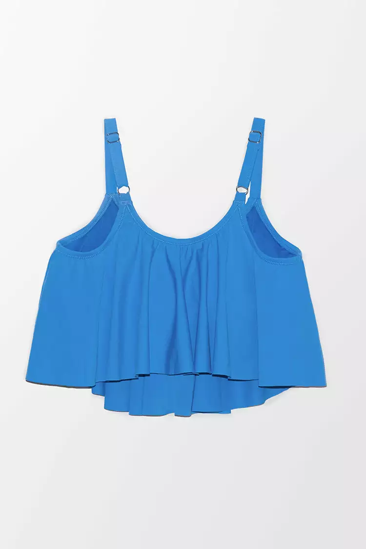 Cupshe Stacey Blue Ruffle Plus Size Tankini Top 4 Cupshe Stacey Blue Ruffle Plus Size Tankini Top - Image 4