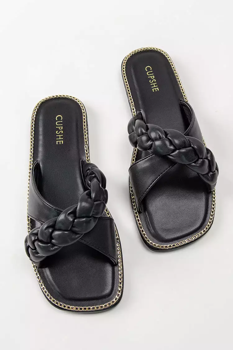 Cupshe Athens Black Braid Crisscross Strap Slide Sandals 4 Cupshe Athens Black Braid Crisscross Strap Slide Sandals - Image 4