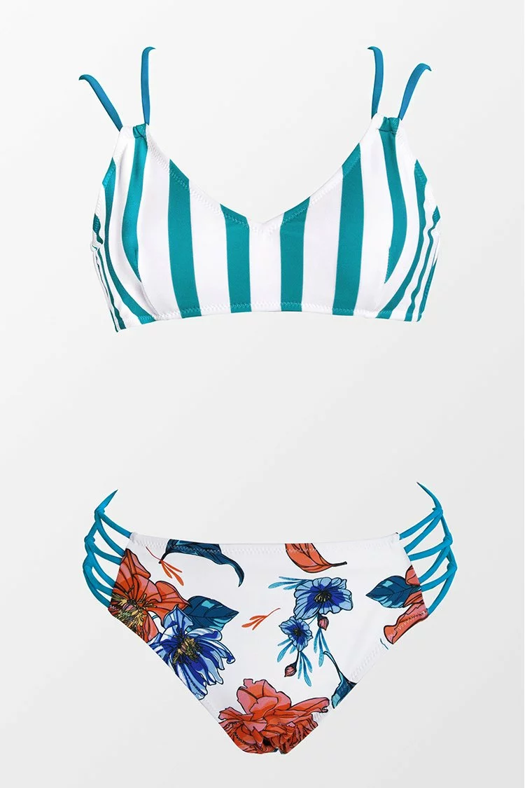 Cupshe Stripe and Floral Strappy Bikini 4 Cupshe Stripe and Floral Strappy Bikini - Image 4
