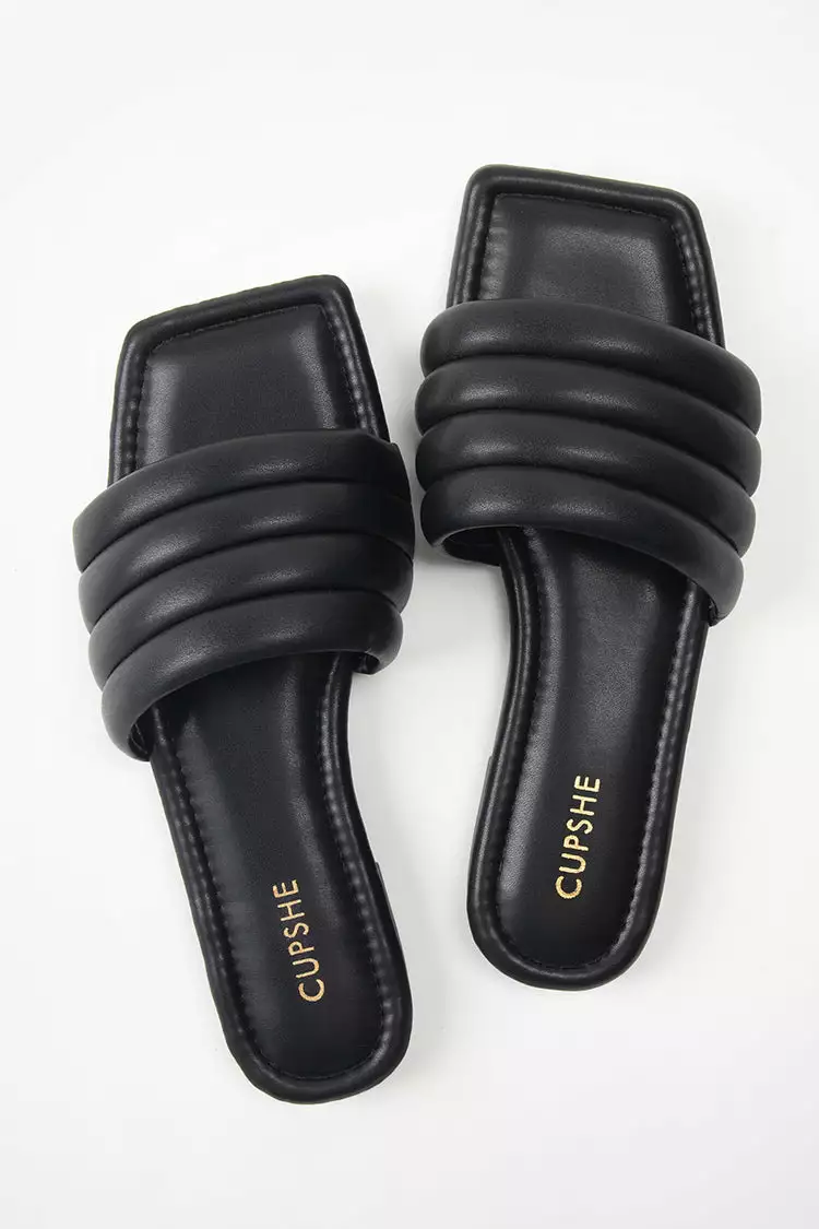 Cupshe Onyx Black Wide Band Square Toe Slide Sandals 4 Cupshe Onyx Black Wide Band Square Toe Slide Sandals - Image 4