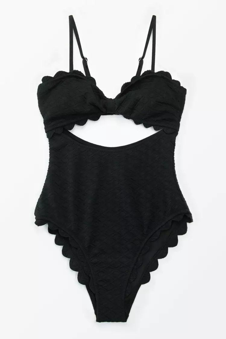 Cupshe Black Knotted Scalloped One Piece Swimsuit 4 Cupshe Black Knotted Scalloped One Piece Swimsuit - Image 4