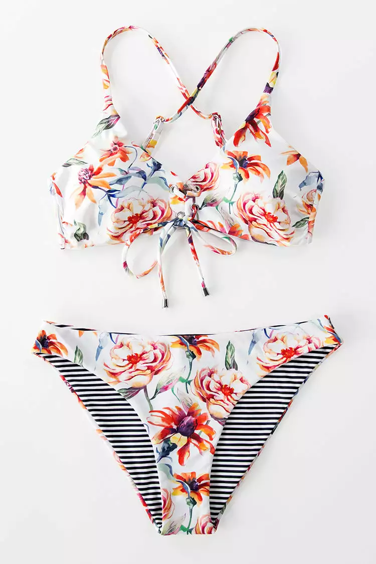 Cupshe Floral And Striped Reversible Bikini 4 Cupshe Floral And Striped Reversible Bikini - Image 4