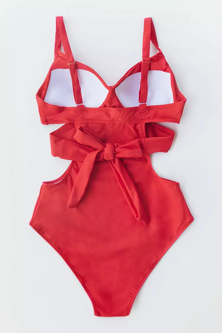 Cupshe Red Cutout One Piece Swimsuit with Moulded Cups 4 Cupshe Red Cutout One Piece Swimsuit with Moulded Cups - Image 4