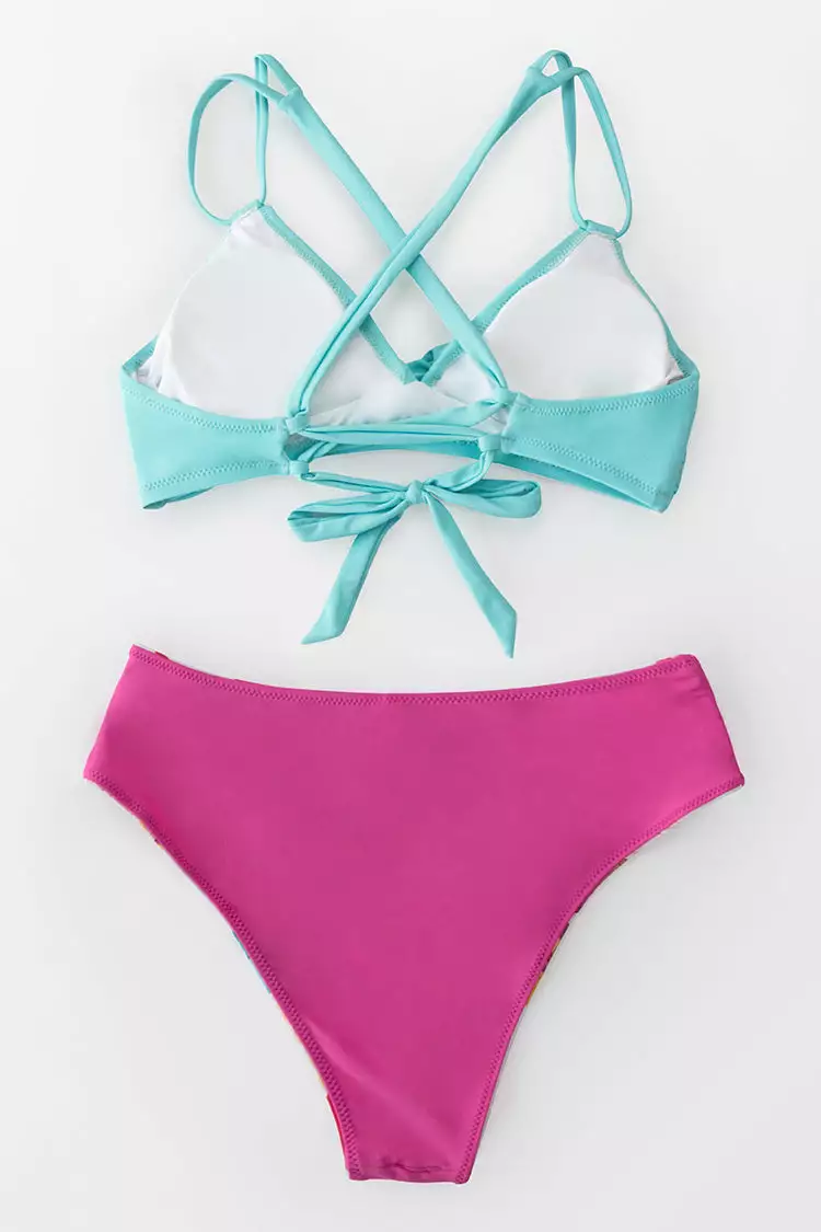 Cupshe Light Aqua and Leafy Lace Up Bikini 7 Cupshe Light Aqua and Leafy Lace Up Bikini - Image 7
