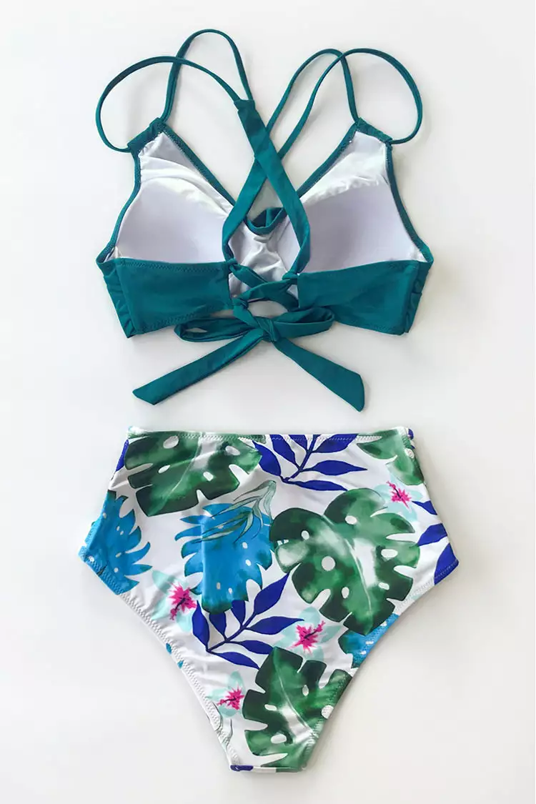 Cupshe Tropical Palms Twist-Front High Waisted Bikini 4 Cupshe Tropical Palms Twist-Front High Waisted Bikini - Image 4