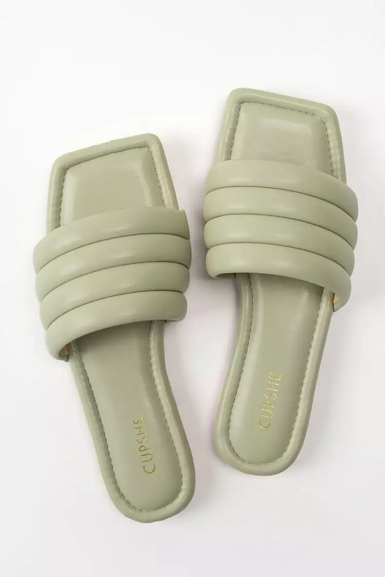 Cupshe Sage Light Green Wide Band Square Toe Slide Sandals 4 Cupshe Sage Light Green Wide Band Square Toe Slide Sandals - Image 4